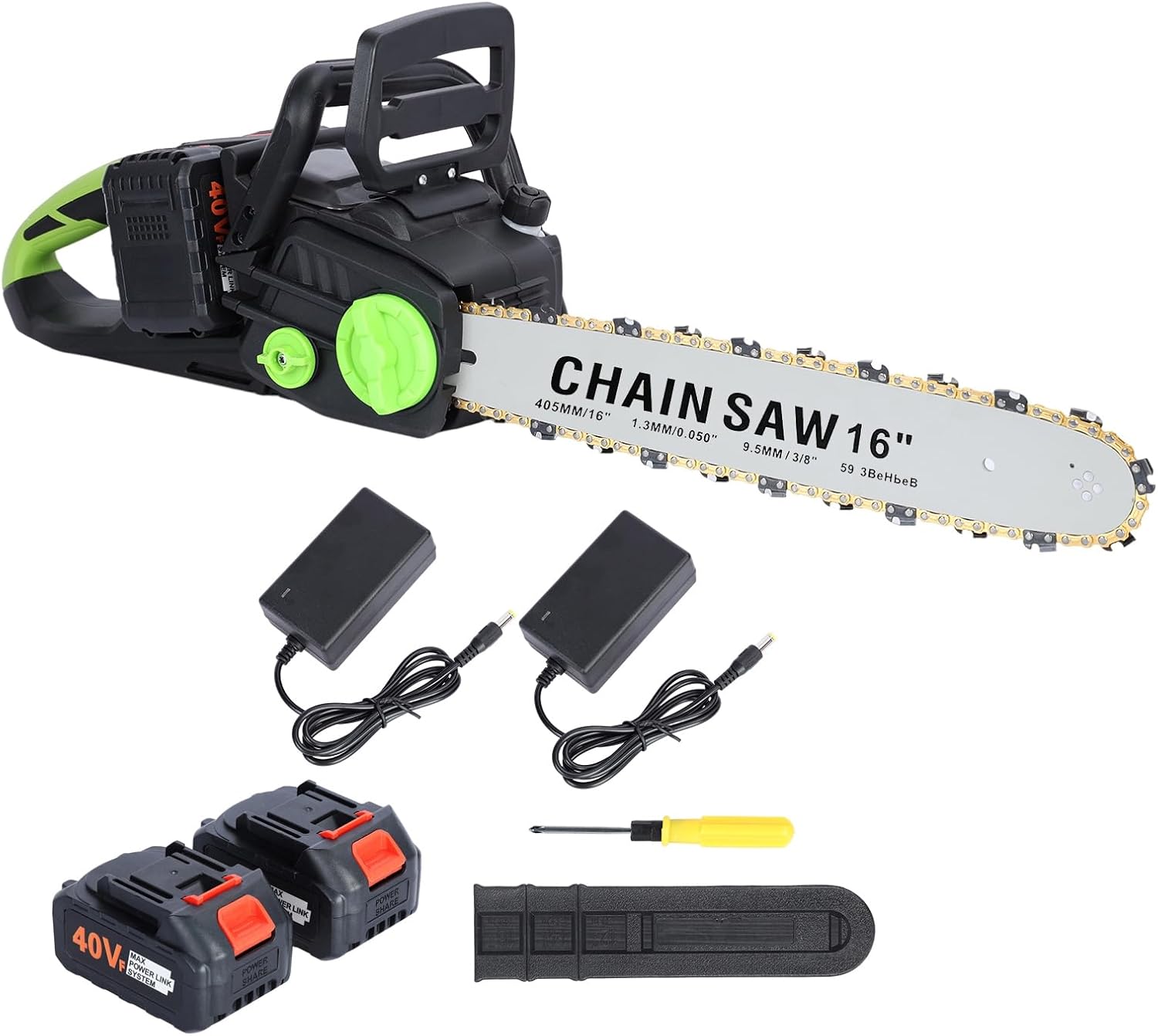 Cordless Chainsaw, 16 Inch Handheld Chain Saw With Security Lock, Battery Powered Brushless Chainsaws with Manganese Steel Chain & Automatic Oiler, Portable Electric Chainsaw for Tree Branches Black