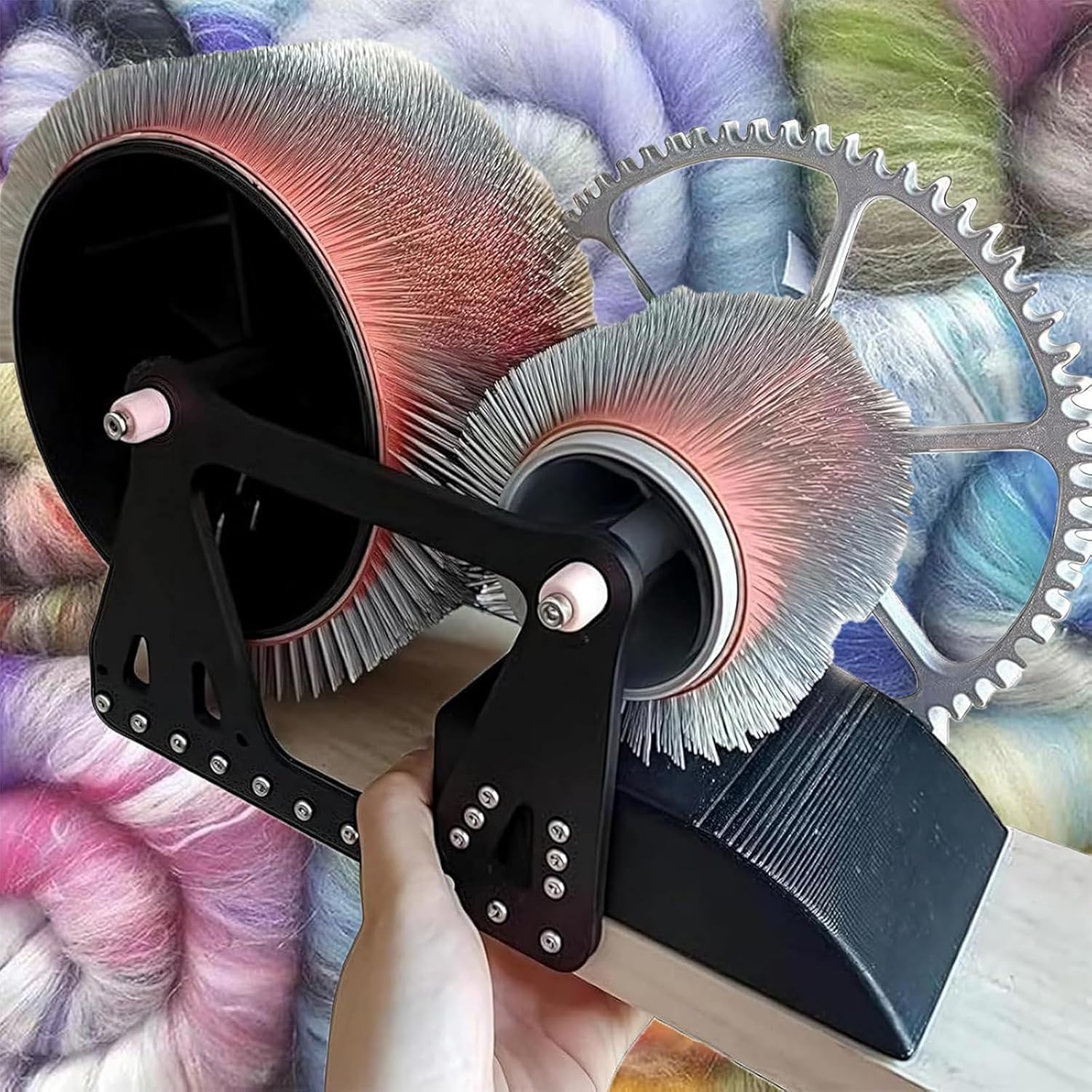 Manual Wool Carding Machine Wool Drum Carder Fiber Carding Machine with Hand Crank Remove Fiber Impurities Fast Color Mixing Wool Blending Wheel for Combing Blending