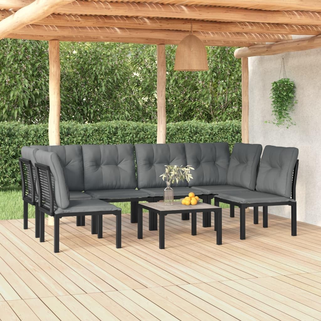 Furniture Sets 7 Piece Patio Lounge Set Black and Gray Poly Rattan,Premium Rattan Lounge Set with Modular Design for Garden and Patio Relaxation Garden Conversation Sets