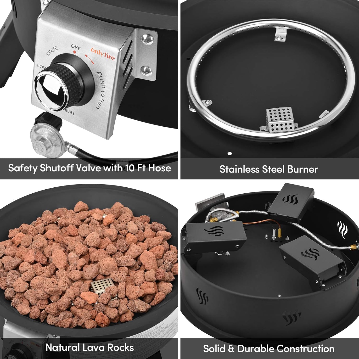 Onlyfire Outdoor Propane Fire Pit - 19 Inch Portable Height Adjustable Gas Firebowl with 8.8 Lbs Lava Rocks - Smokeless Firepit for Camping Bonfire Picnic Backyard - 58,000 BTU Auto-Ignition