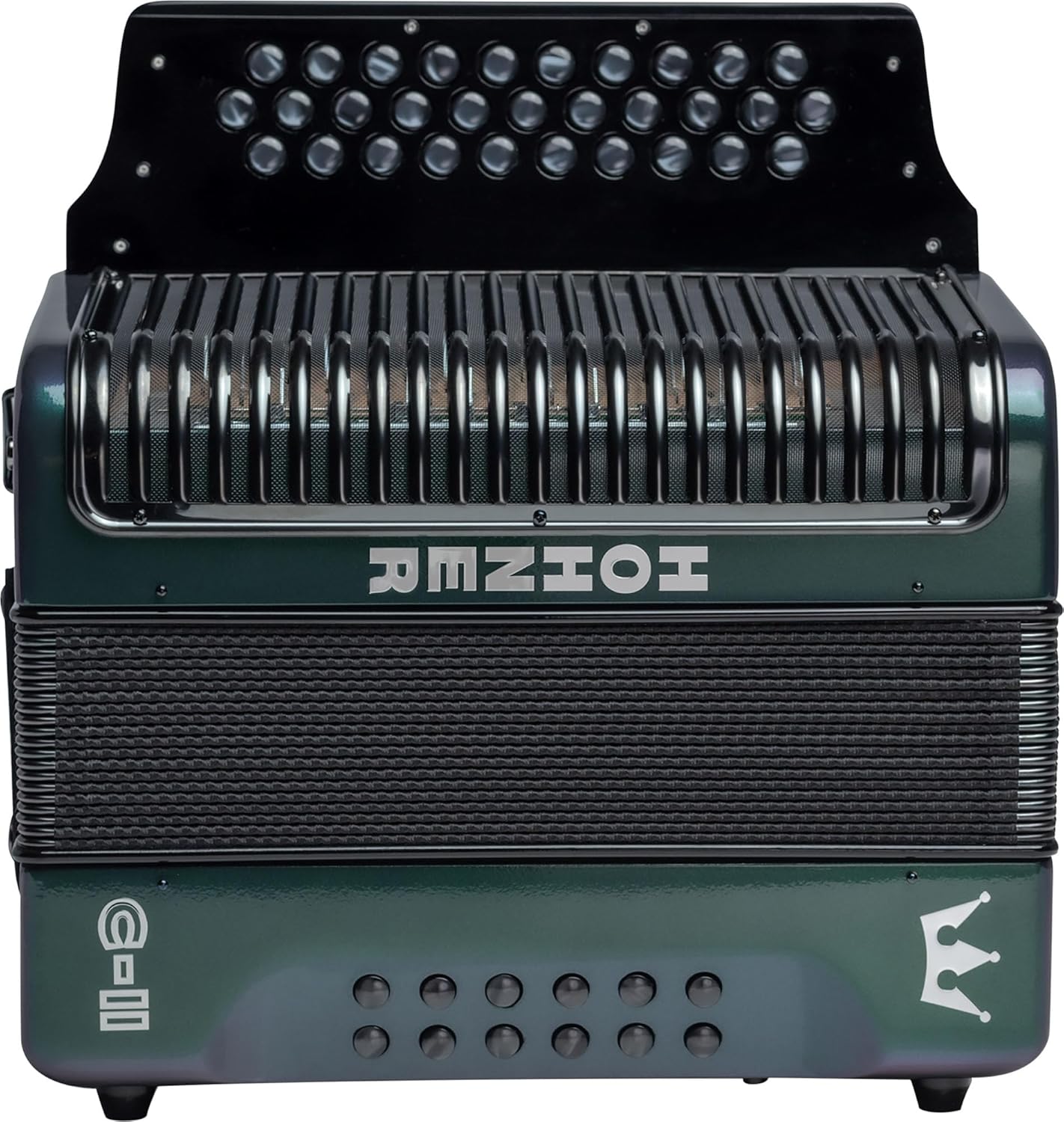 Hohner Corona C-II F/Bb/Eb Accordion - Green to Gold Bundle with Gig Bag, Adjustable Straps, and Austin Bazaar Polishing Cloth