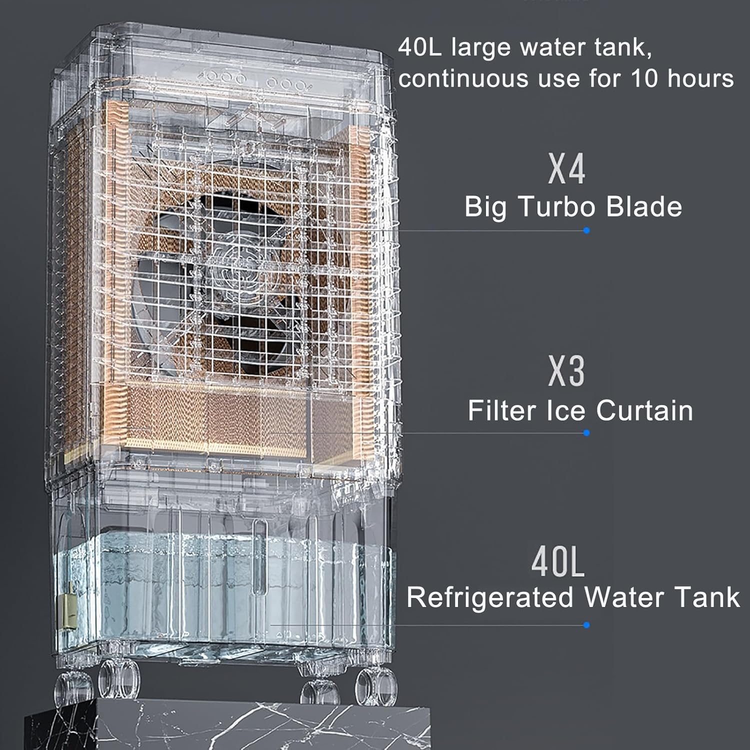 WOLWES Portable Air Coolers for Home, 3 in 1 Evaporative Coolers, Cold Air Fan, 12 H Timing, 3-Speed Automatic Swing, 45L Water Tank (Size : Remote Control+Touch Screen)