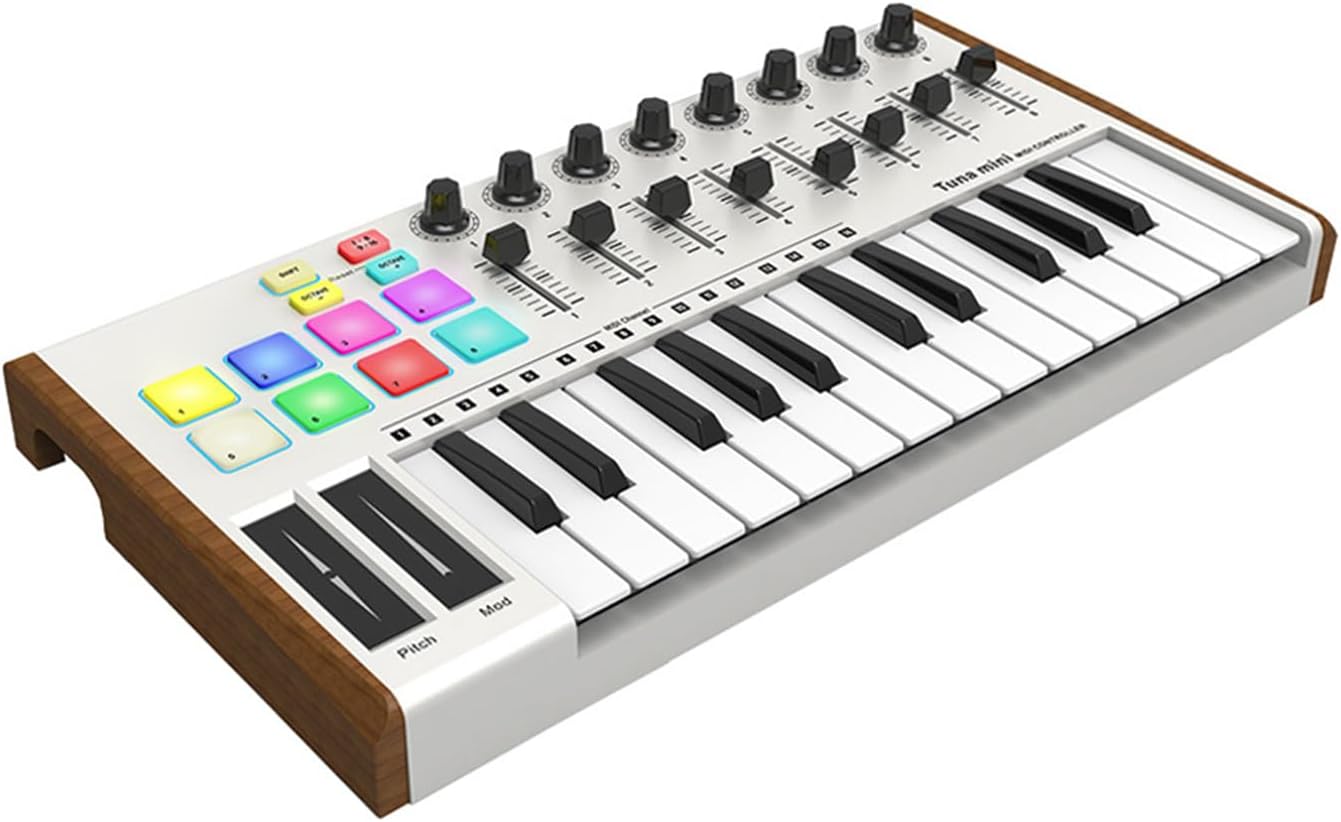 YOUTHINK 25 Key MIDI Keyboard Controller, USB Plug and Play with 8 RGB Backlit Trigger Pads, 8 Control Knobs and Sliders, for Win and Music Software
