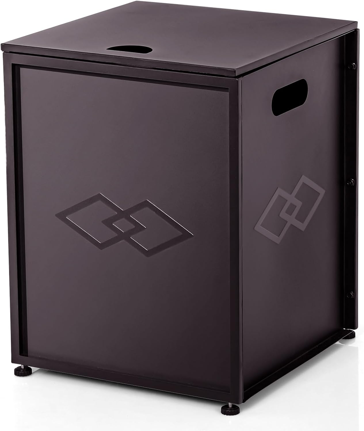 Propane Metal Tank Cover Table Hideaway Table Gas for Gas Fire Pits, Tank Holder Storage Side Table for 20 Pound Propane Tank, with Side Handles, Brown