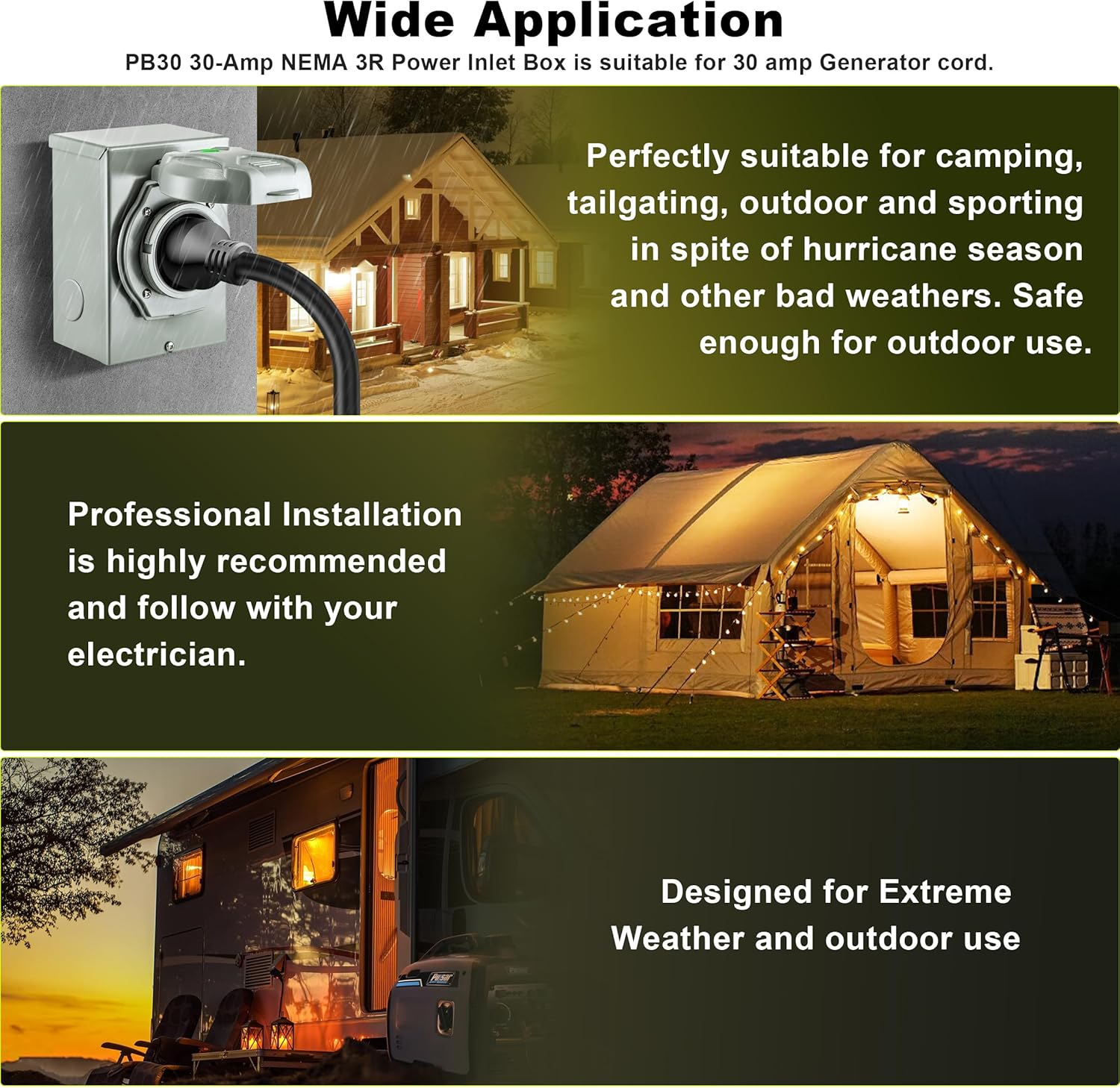 30 Amp Generator Cord and Generator Power Inlet Box Pre-Drilled, Generator Cords 25FT, 30 Amp 125V/250V Generator Power Cord NEMA 14-30P to 14-30R, Twist Locking Connector