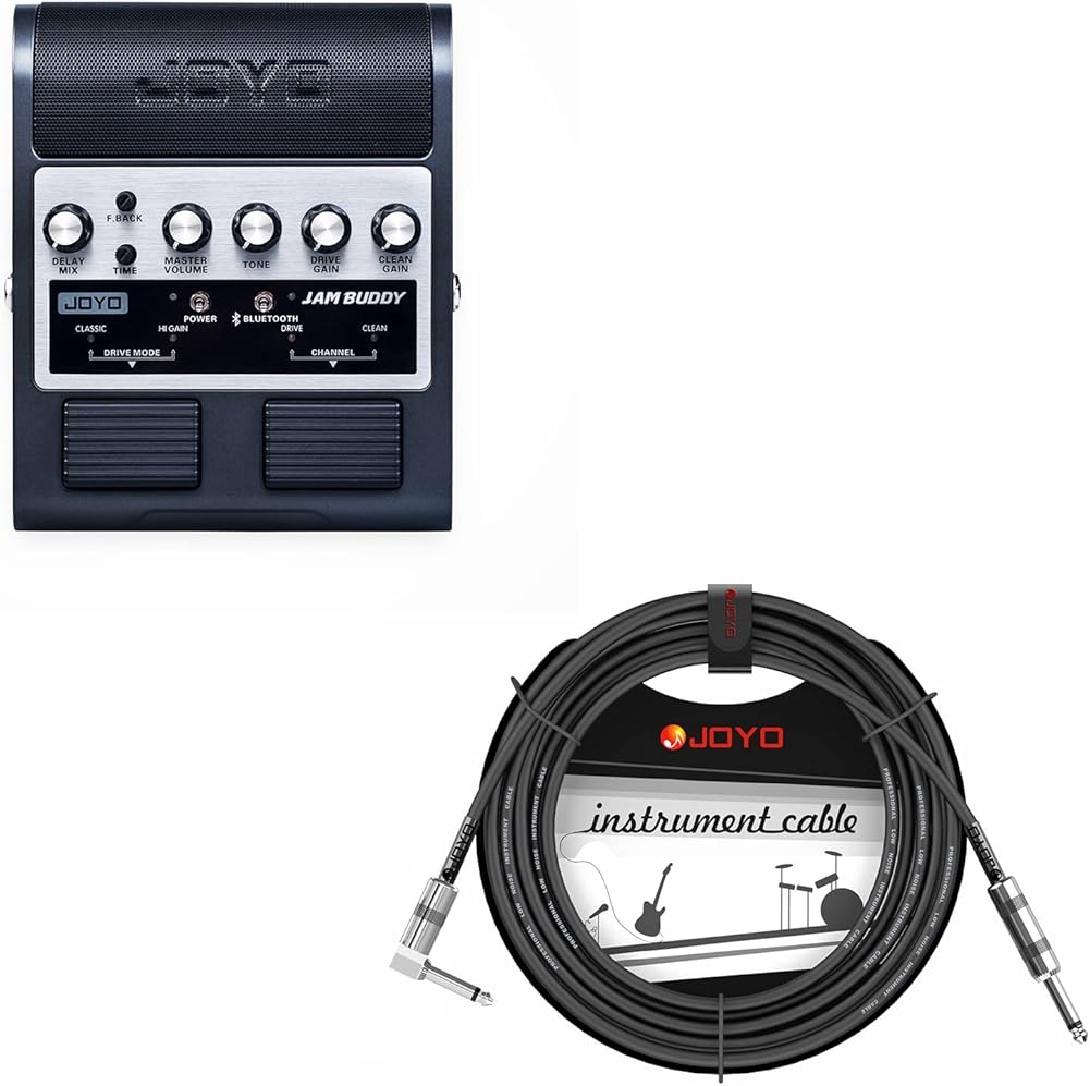 JOYO JAM Buddy Practice Amp Pedal All-in-One Bundle with CM-12 Musical Instrument Mono 6.35mm Audio Cable Straight-to-Right Angle