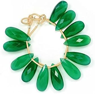 3 matched pairs 8x20mm natural green onyx faceted pear briolettes beads-pair beads