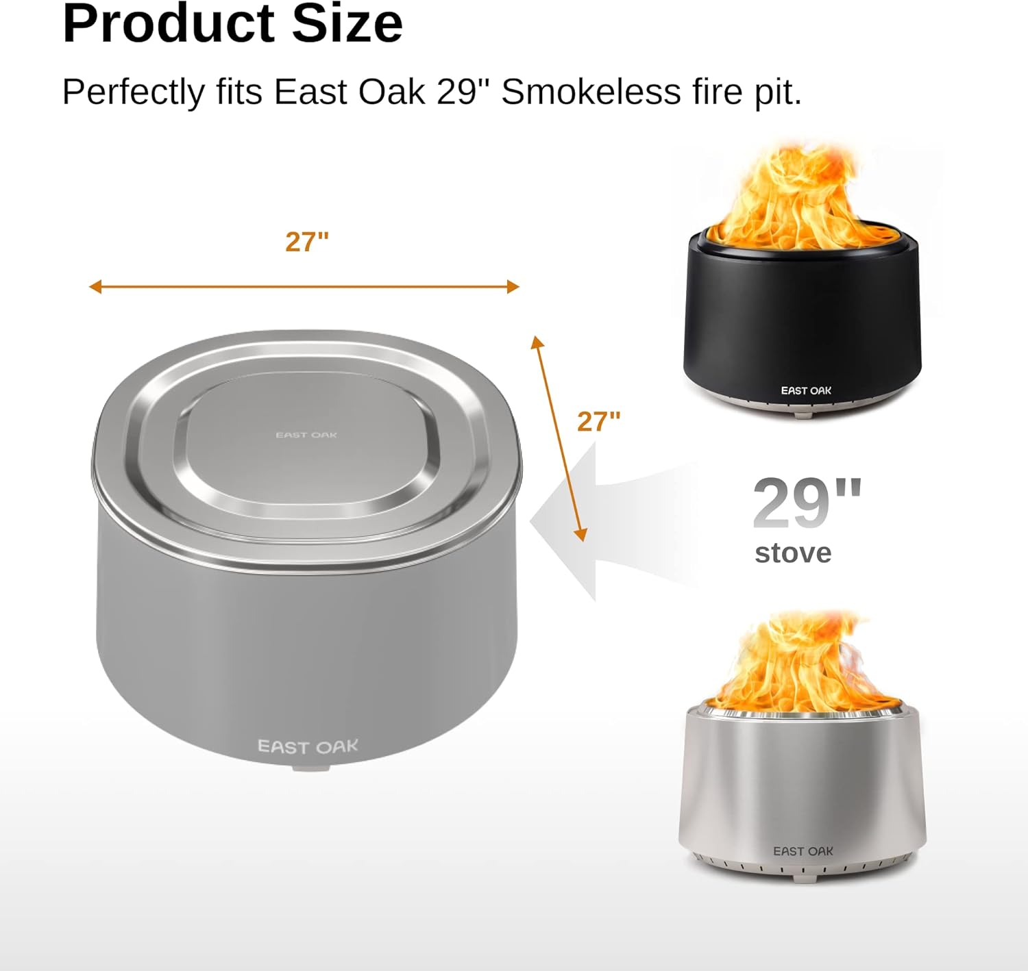 East Oak Fire Pit Lid for 29'' Camber Smokeless Fire Pit Only, 304 Stainless Steel Fire Pit Accessories for Outdoor Fire pits, Waterproof, Anti-Rust, and All-Weather Resistant, 27