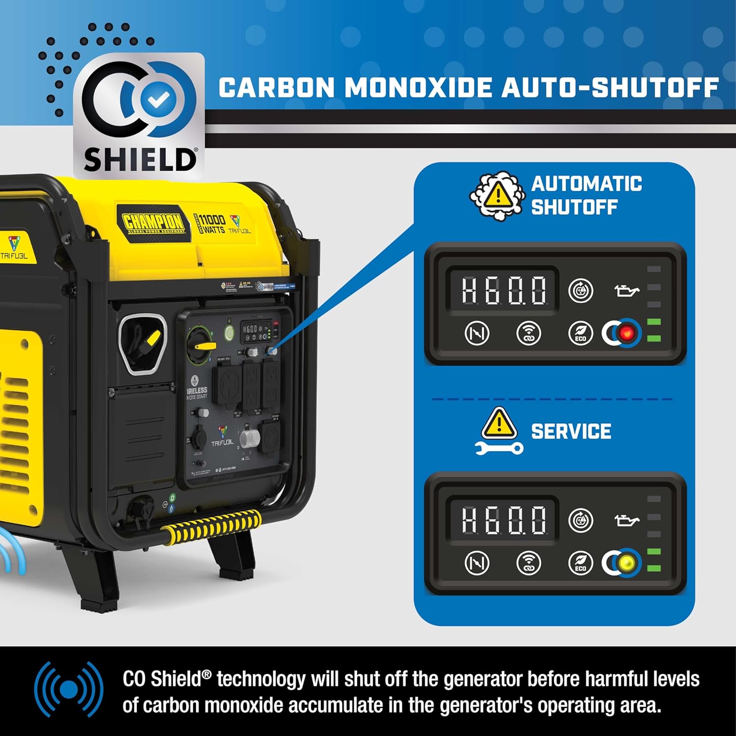 Champion Power Equipment 11,000-Watt Wireless Remote Start Tri Fuel Home Backup Portable Inverter Generator with Quiet Technology and CO Shield®