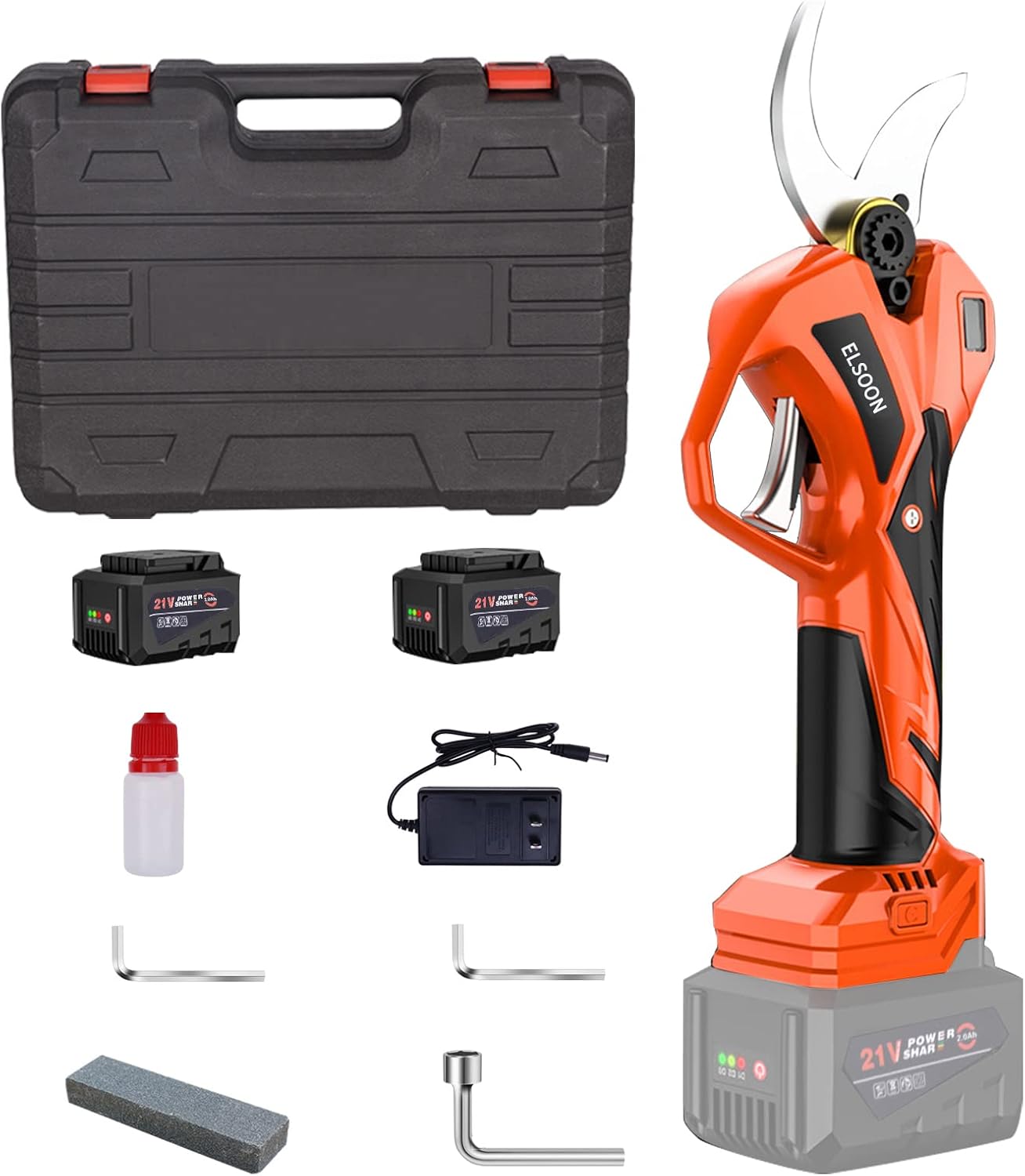 1.96Inch(50mm) Electric Pruning Shears, ELSOON 21V Brushless Fruit Tree Pruning Shears, Portable Cordless Garden Scissors Branch Shears with 2Pcs 2.0Ah Lithium Battery and Digital Display Screen