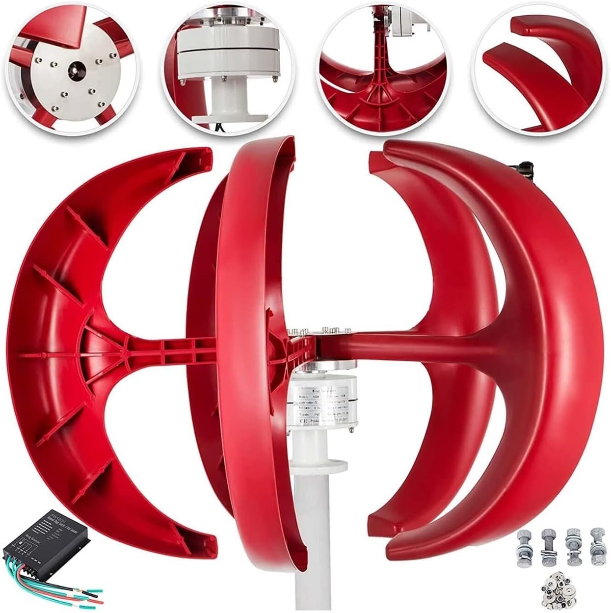 Wind Turbine, Wind Turbine 400W 12V Wind Turbine Generator Red Lantern Vertical Wind Generator 5 Leaves Wind Turbine Kit with Controller
