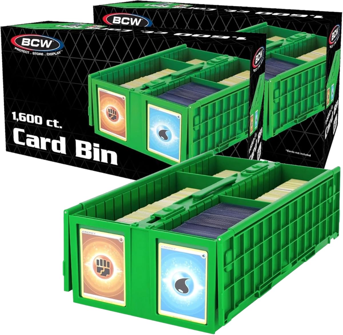BCW Collectible Card Bin Green | Holds up to 1600 Cards | Plastic Storage Box for Pokémon, MTG & Sports Cards - 2 Pack
