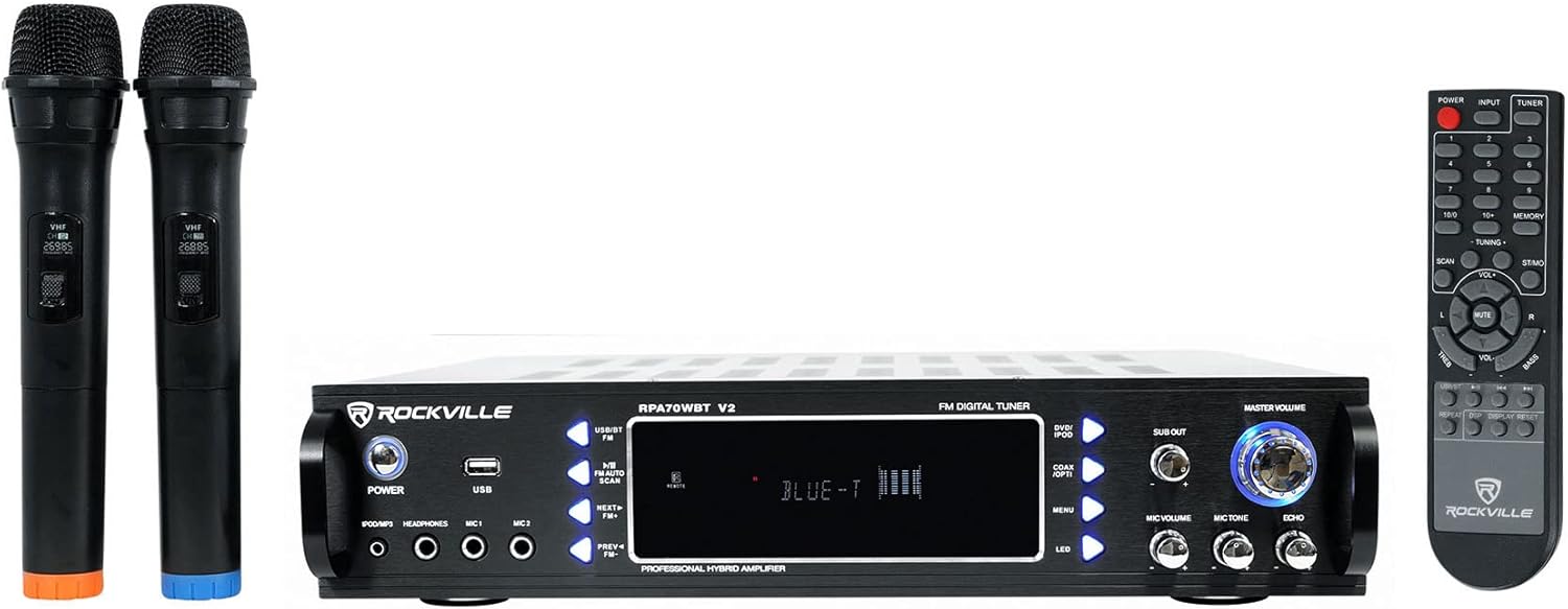 Rockville 1000W Bluetooth Receiver+(4) Wall Speakers+Mics 4 Restaurant/Bar/Cafe