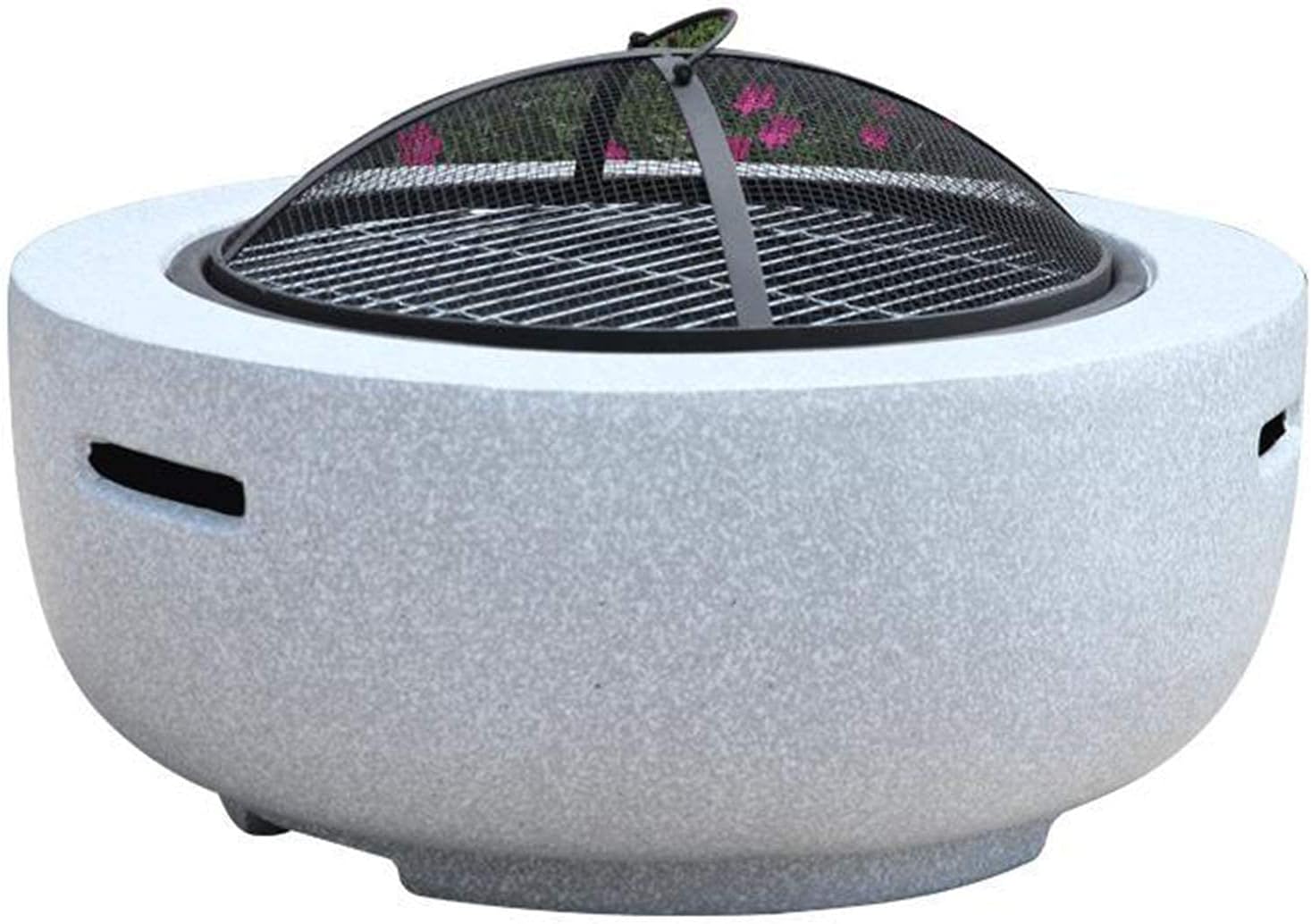 Fire Pit for Garden and Patio, Outdoor garden Fire Bowls with Grill Shelf and Mesh Cover Round Tabletop for Placing Drinks and Roasting Supplies, Garden or Patio