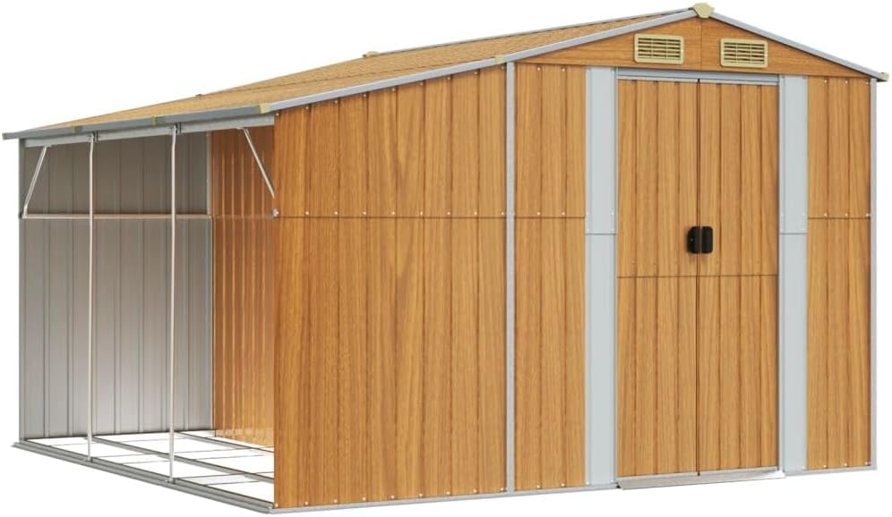 vidaxl Garden shed Galvanized Steel Outdoor Storage - Sloping roof, firewood Stand, Light Brown
