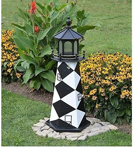 Amish-Made Cape Lookout, NC Replica Lighthouse with Solar-Powered LED Lighting, 95
