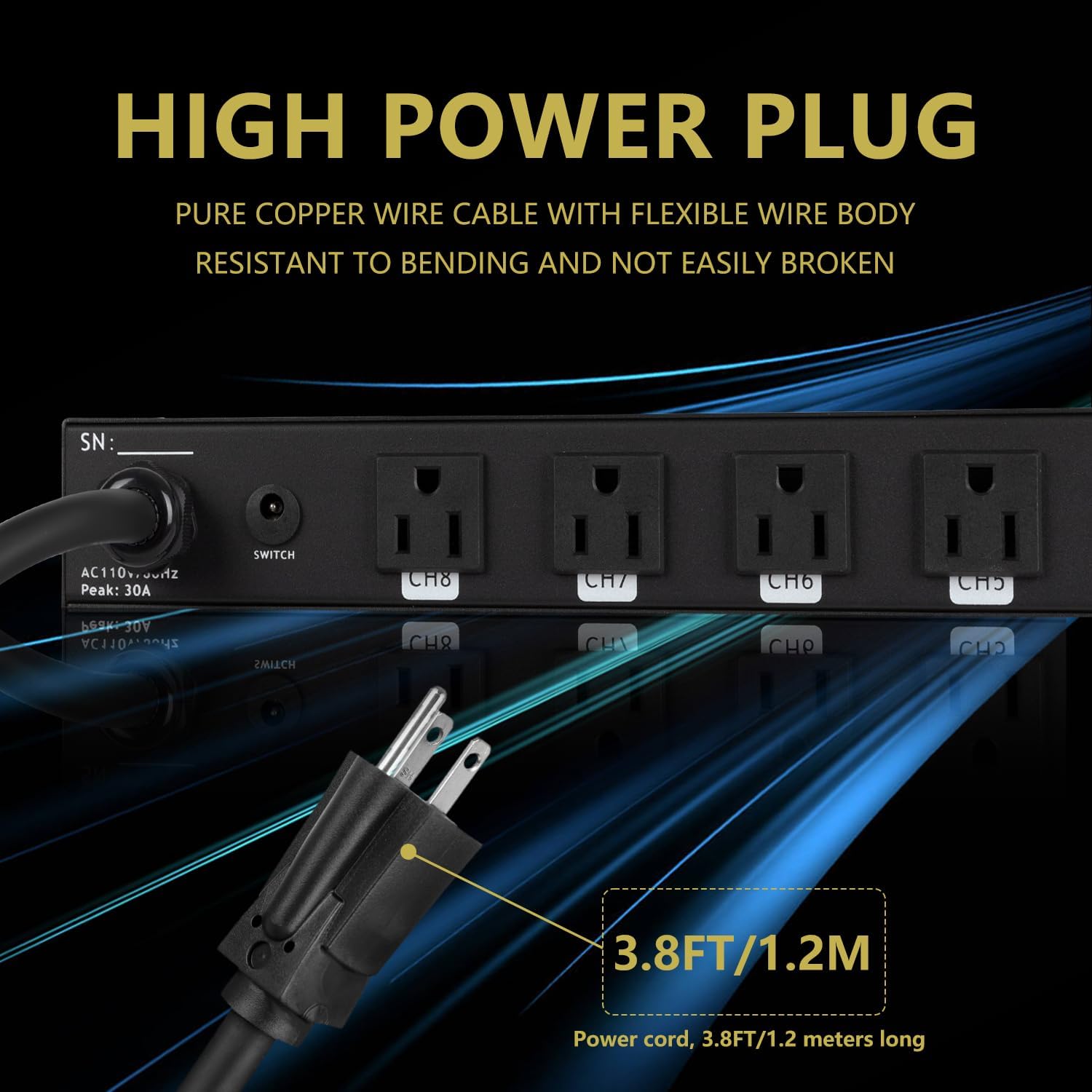 Professional 10 Socket Power Conditioner/Surge Sequencer with USB and Type-C Charger.3300W Rack Mount Audio Power Supply Controller, Surge Protector, for Audio product, electronic equipment