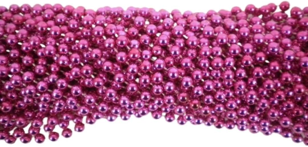 33 inch 07mm Round Metallic Hot Pink Mardi Gras Beads - Case (60 Dozen)
