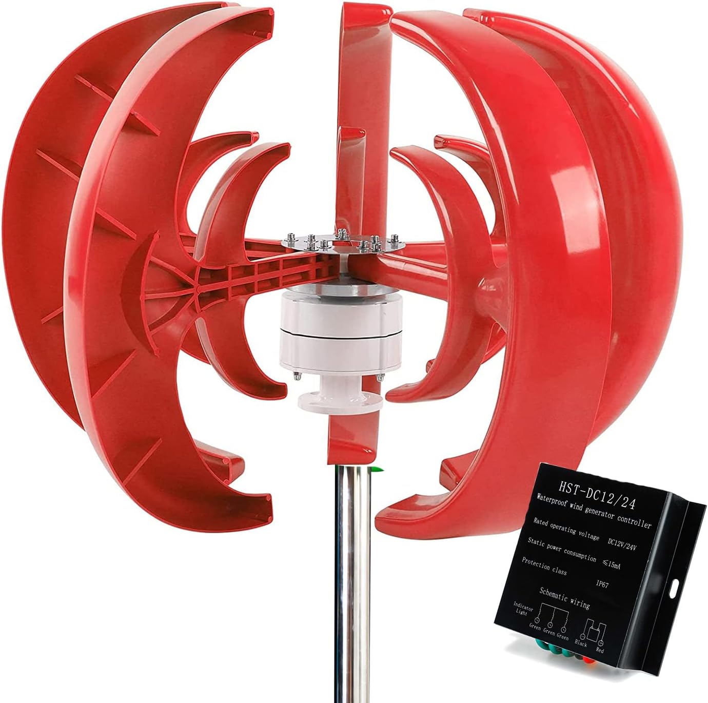 3000W Low Noise Vertical Wind Turbine Generator, with 5 Blades Vertical Axis Wind Turbine Generator Motor Kit (12V-220V)