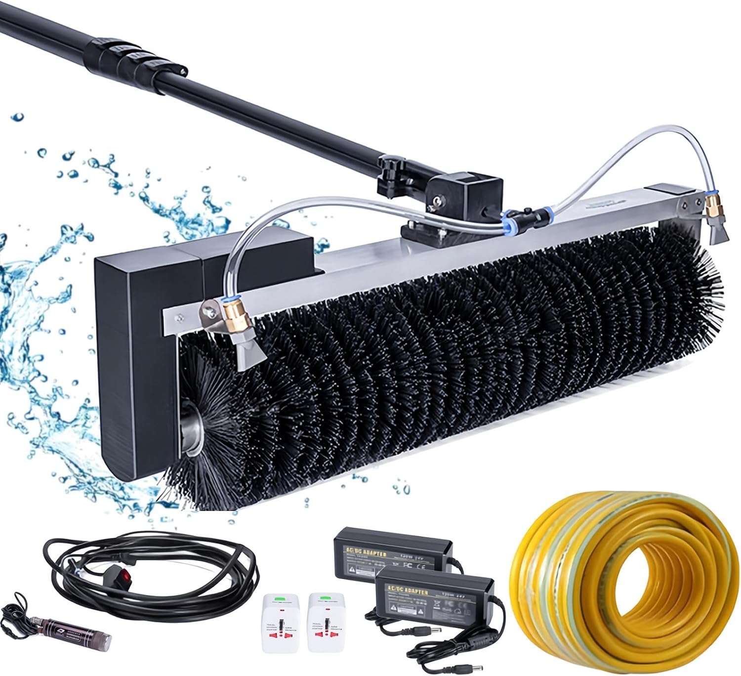Solar Panel Cleaning Brush and Pole Water Fed Pole Kit with Telescopic Pole Water Fed Brush Washer Rolling Cleaning Brush for Outdoor Photovoltaic Solar Panel Glass Window Roof (7.5m/25ft)