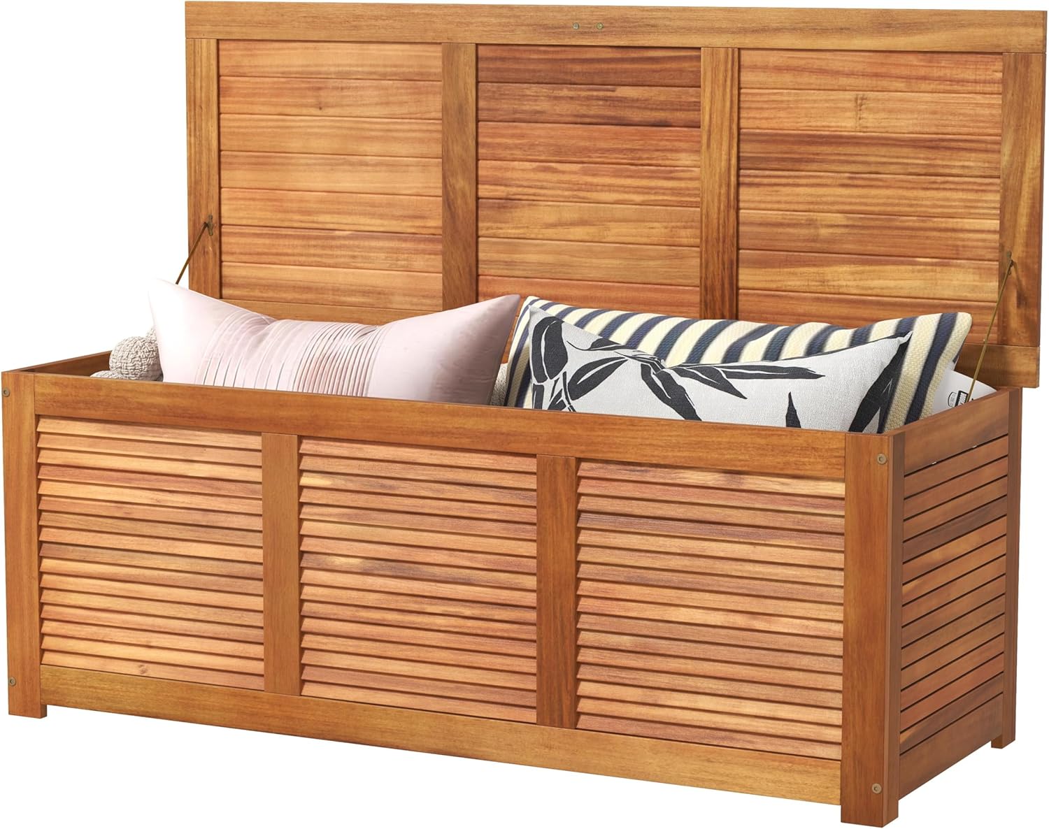 ReunionG 46 Gallon Outdoor Storage Box, Acacia Wood Patio Storage Bench & Bin, Organization Container for Cushions, Pillows, Gardening Tools, Toys, Deck Box for Backyard, Porch