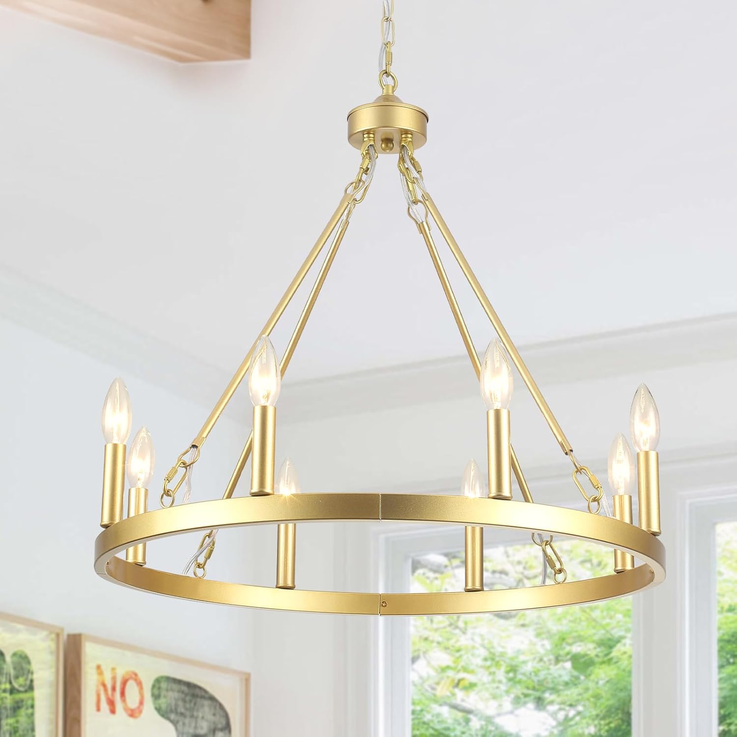 8-Light Gold Wagon Wheel Chandelier 23.6