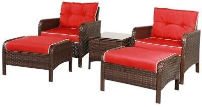 Compatible with 5 PCS Patio Rattan Wicker Furniture Set Sofa Ottoman W/Red Cushion Garden Yard Size : 26.5