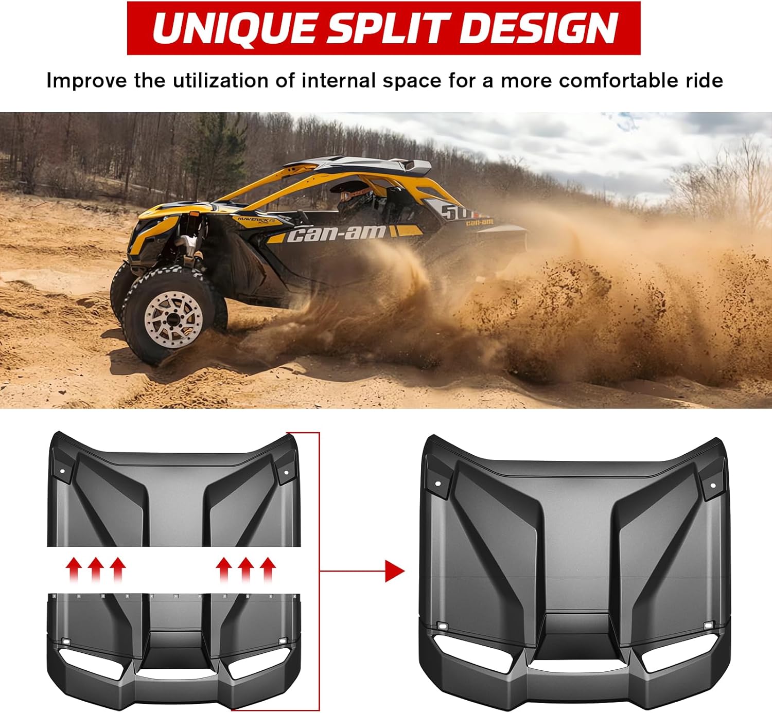 Hard Roof Top for Can-Am Maverick R 2024+, Durable Polyethylene 2-Piece Combination Sun Visor Roof for Can Am Maverick R X RS 2024 2025 Accessories, Replace #705015973, 705015974