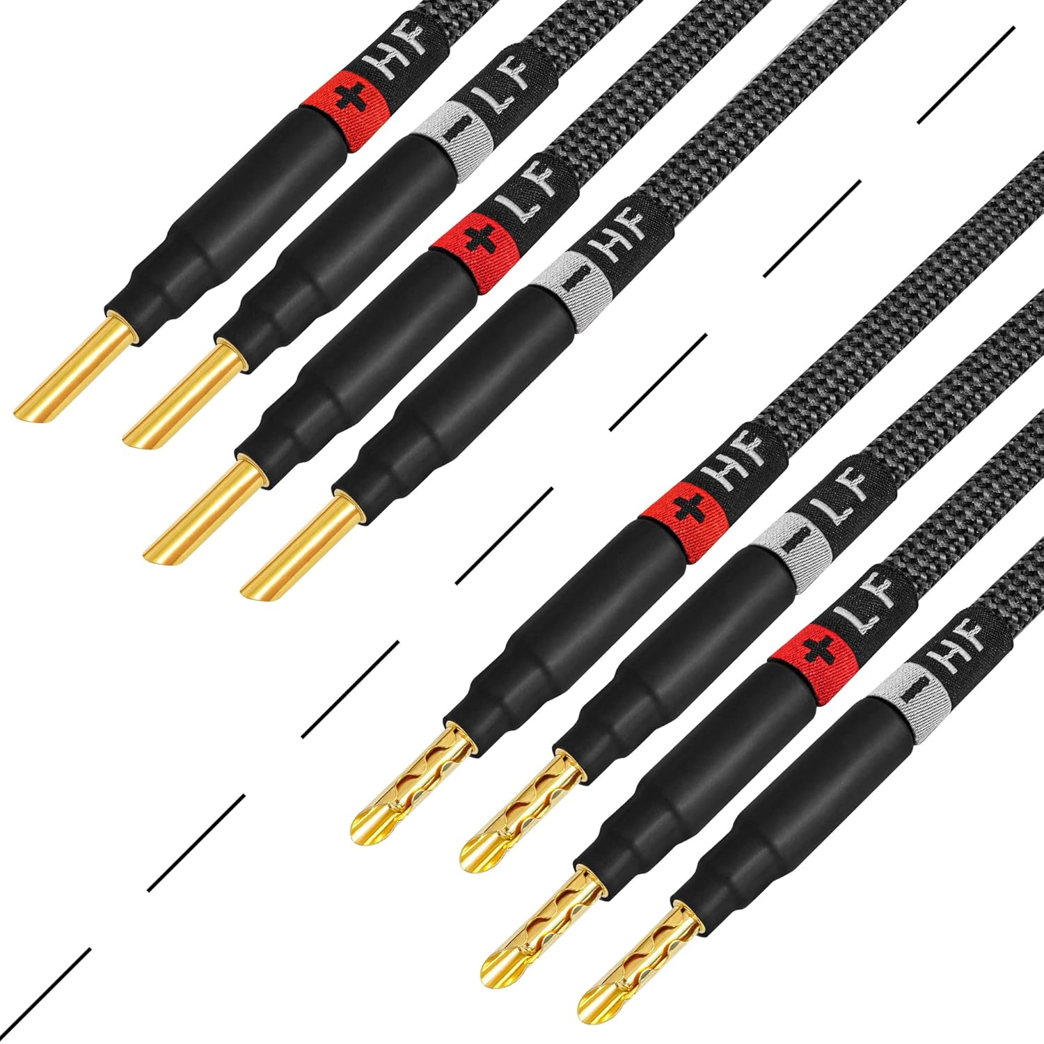 WORLDS BEST CABLES 6 Foot Ultimate - 12 AWG - Ultra-Pure OFC - Premium Audiophile HiFi Bi-Amp Speaker Cable Pair with Eminence Gold Banana Plugs & Carbon Tweed Jacket