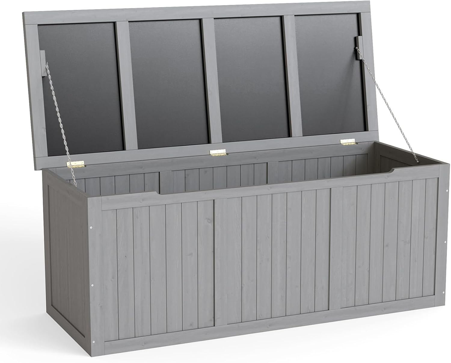 112 Gallon Extra-Large Outdoor Deck Box, Solid Wood Storage Box Seat & Table Top, For Patio Cushions, Pool, Garden Tools (Grey, 112 Gallon)