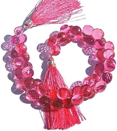 13 inch natural beads strand of 8-10mm faceted onion rubelite pink quartz gemstone briolletes beads for DIY jewelry - necklace, bracelet, earring, ring.