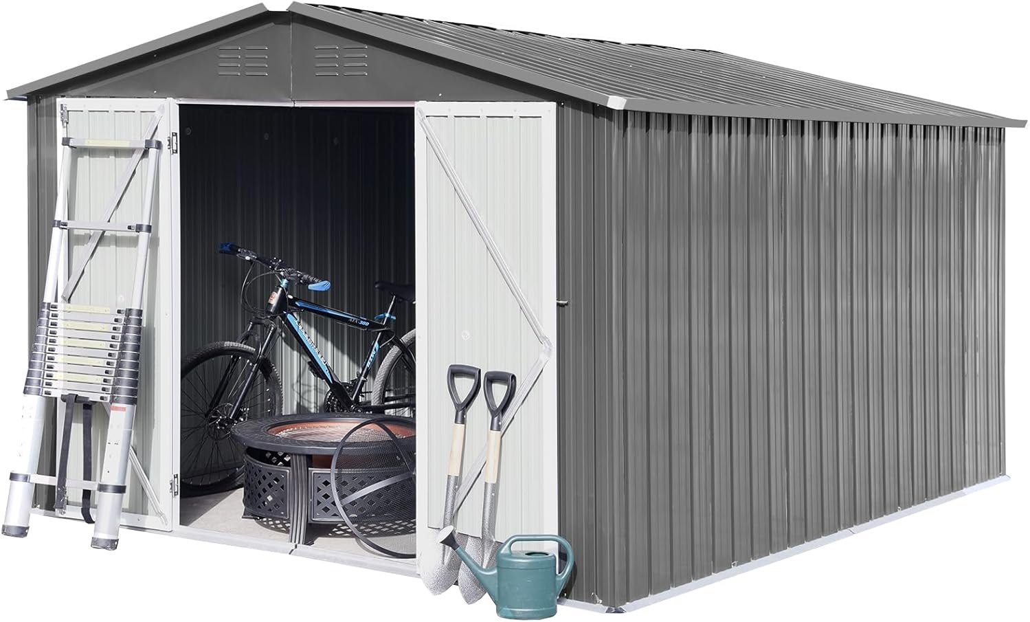 10ftx12ft Outdoor Storage Shed Waterproof Metal Garden Tool Bike Sheds Kit Lean to Shed Backyard Storage Building Cabinet House,Grey 1