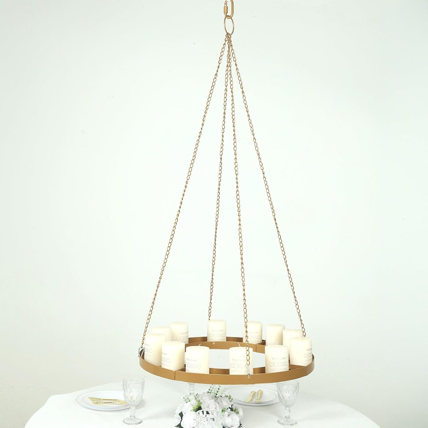 Efavormart Hanging Metal Floral Chandelier Frame in Gold - Circular Lighting, Candle and Floral Display Base - 24