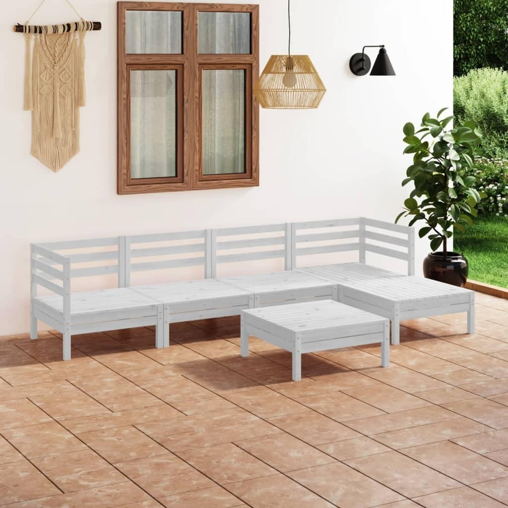 6 Piece Patio Lounge Set Solid Pinewood White,Versatile Wooden Lounge Set for Outdoor and Indoor Use, Enhancing Comfort and Style Furniture Sets for Patio, Lawn & Garden