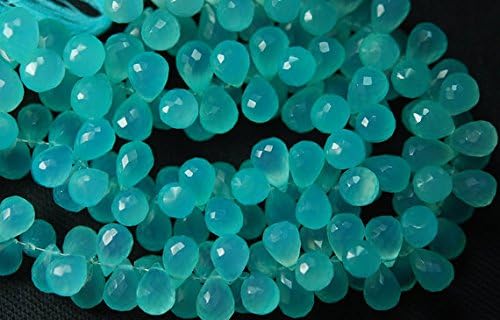 13 inch natural beads strand of 7-8mm faceted drop aqua chalcedony gemstone briolletes beads for DIY jewelry - necklace, bracelet, earring, ring.