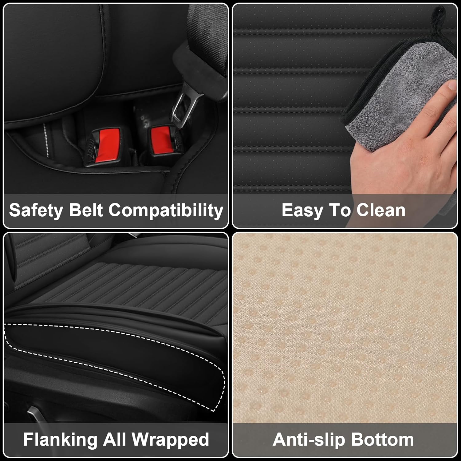 Seat Covers Full Set Fit for Jeep Wrangler 2007-2025, Breathable and Comfortable Leather Car Seat Cover, Deluxe Waterproof Cushion Cover Auto Interior Accessories (Black)