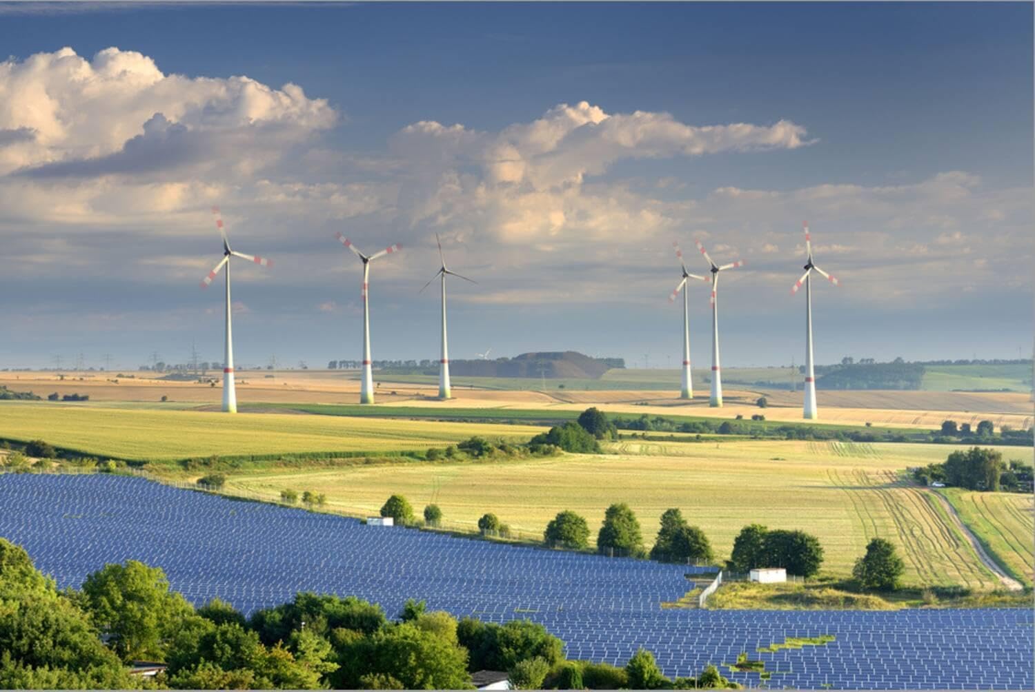 ART.COM Stretched Canvas Print Alternative energy, wind power stations and solar farm, Saxony-Anhalt, Germany by Andreas Vitting, 18