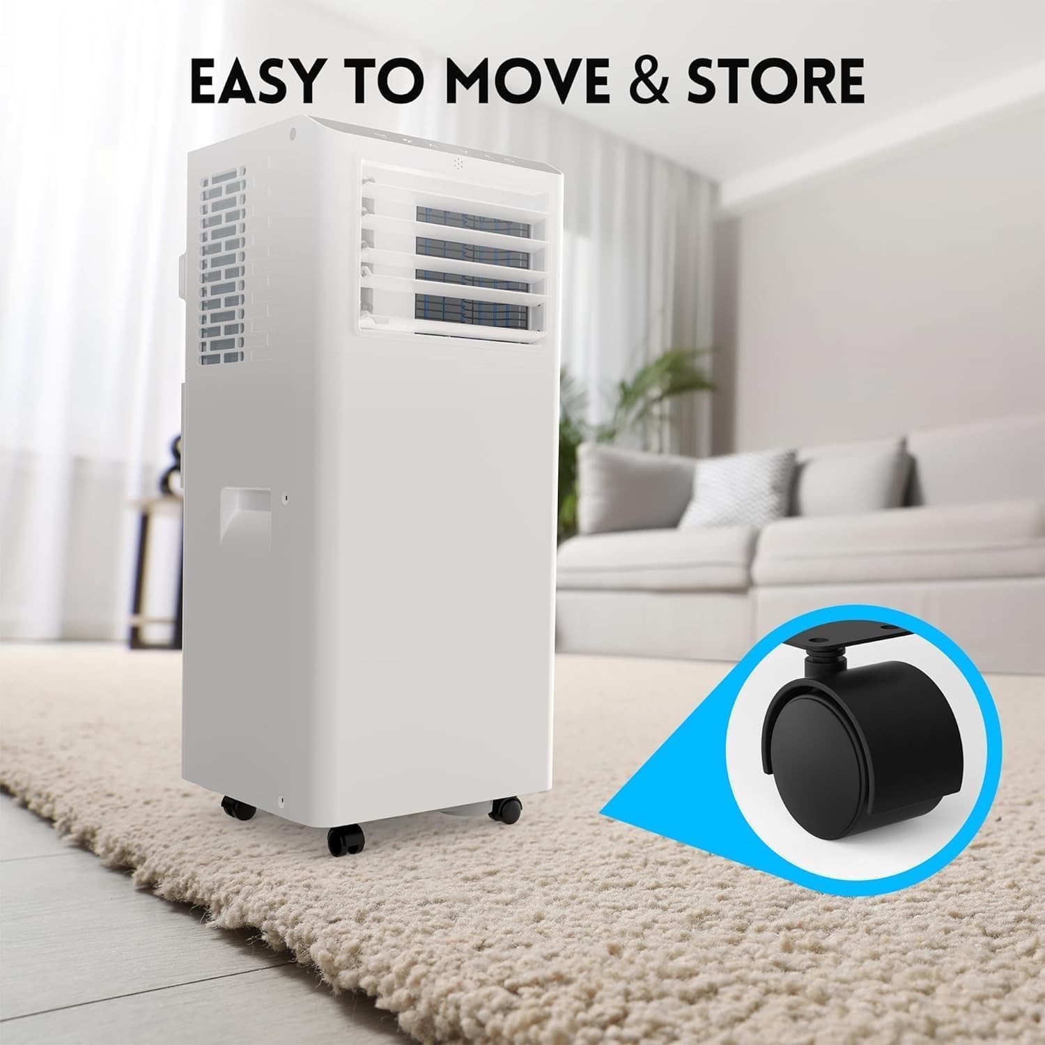 Versatile 4-in-1 Portable Air Conditioner, 8000 BTU Unit with Dehumidifier & Fan for Efficient Cooling in Spaces up to 350 Sq. Ft, Silent Sleep Mode, Easy Installation, White