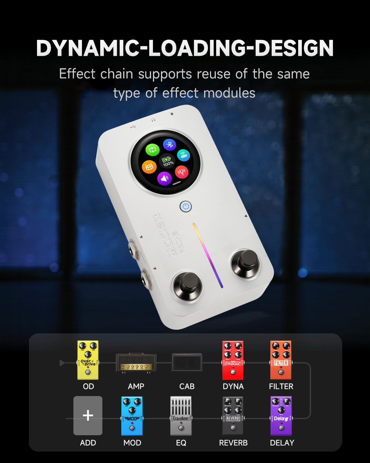 MOOER Prime M2 Wireless Desktop Multi Effects Pedal with APP editor, MIDI Function, Bluetooth PlayBack, IR Loaders, Touch Screen, Looper Drum Machine for Guitar and Bass