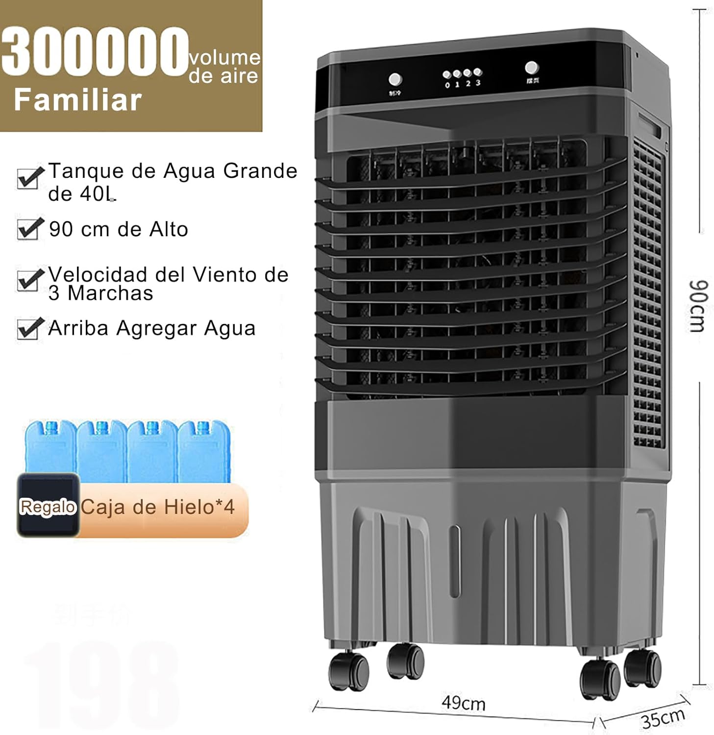 WOLWES Portable Air Coolers for Home, 3 in 1 Evaporative Coolers, Cold Air Fan, 12 H Timing, 3-Speed Automatic Swing, 45L Water Tank (Size : Remote Control+Touch Screen)