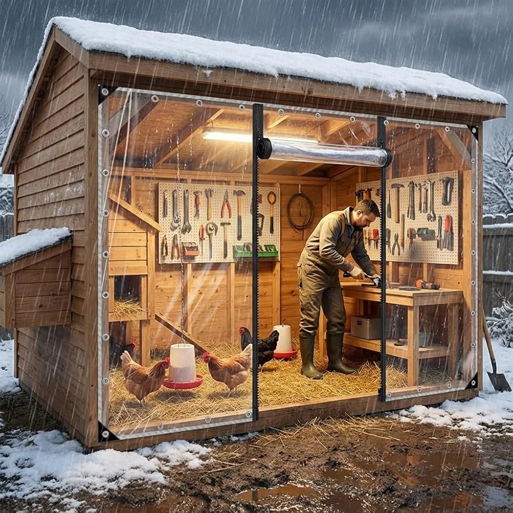 Clear Waterproof Tarp with Zipper Door for Storage Shed, Heavy Duty Transparent Vinyl Enclosure for Outdoor Equipment Protection(H2.1xW3m/H6.8xW9.8ft)