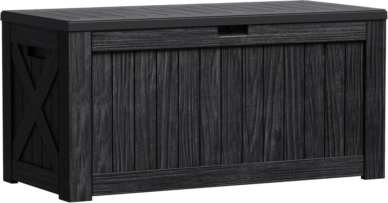Greesum Outdoor Storage Box 120 Gallon Storage Bin with Lid for Patio Furniture, Garden Tools, Pool Supplies, Lockable, Waterproof and UV Resistant, Black