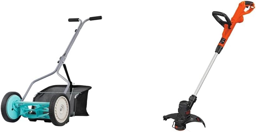 American Lawn Mower Company 1304-14GC 14-Inch 5-Blade Push Reel Lawn Mower with Grass Catcher, Mint & Black+Decker ST8600 5.0 AMP String Trimmer, 13 Inches