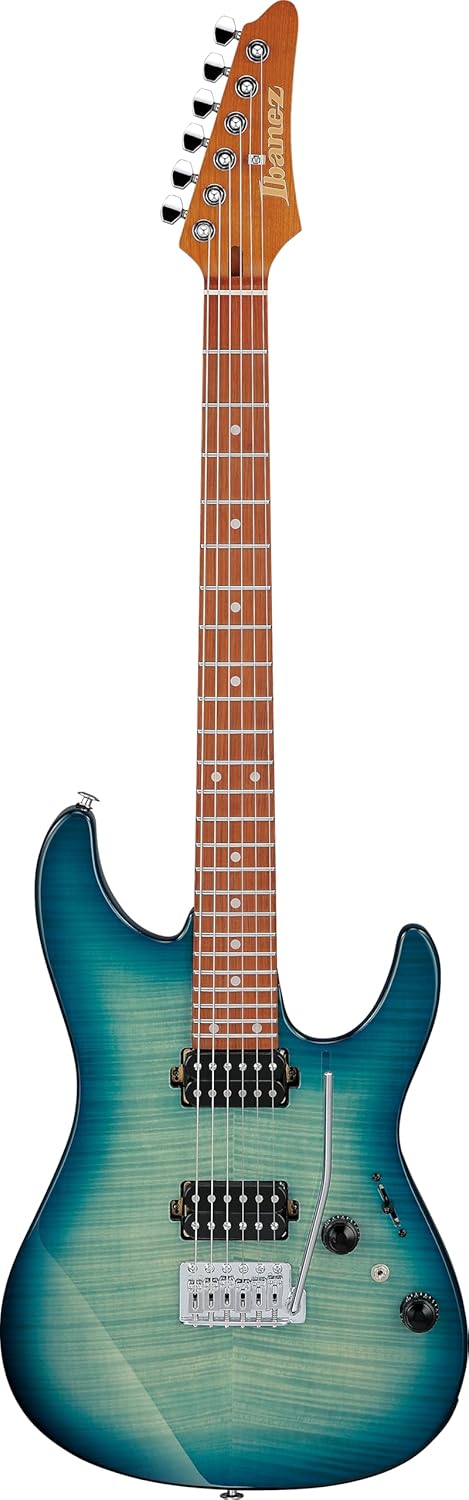 Ibanez AZ24S1F Standard 6-String Right-Handed Electric Guitar with Roasted Maple Neck and Jatoba Fretboard (Transparent Turquoise Burst)