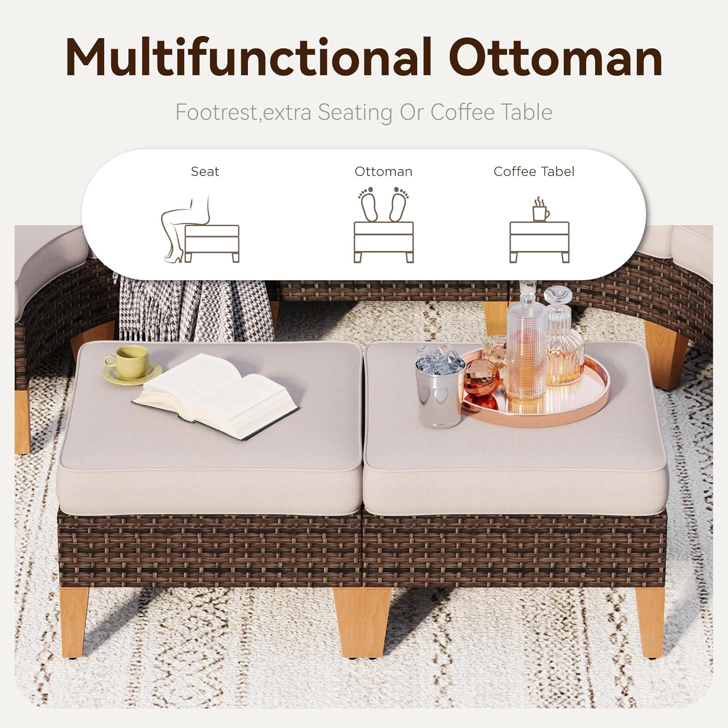 GREEN PARTY 9 Pieces Wicker Patio Furniture Set with 56