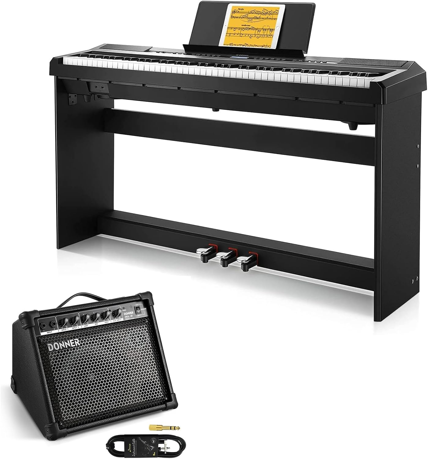 Donner DEP-20 Beginner Digital Piano 88 Key Full Size Weighted Keyboard, Portable Electric Piano with Furniture Stand, Amplifier, 3-Pedal Unit