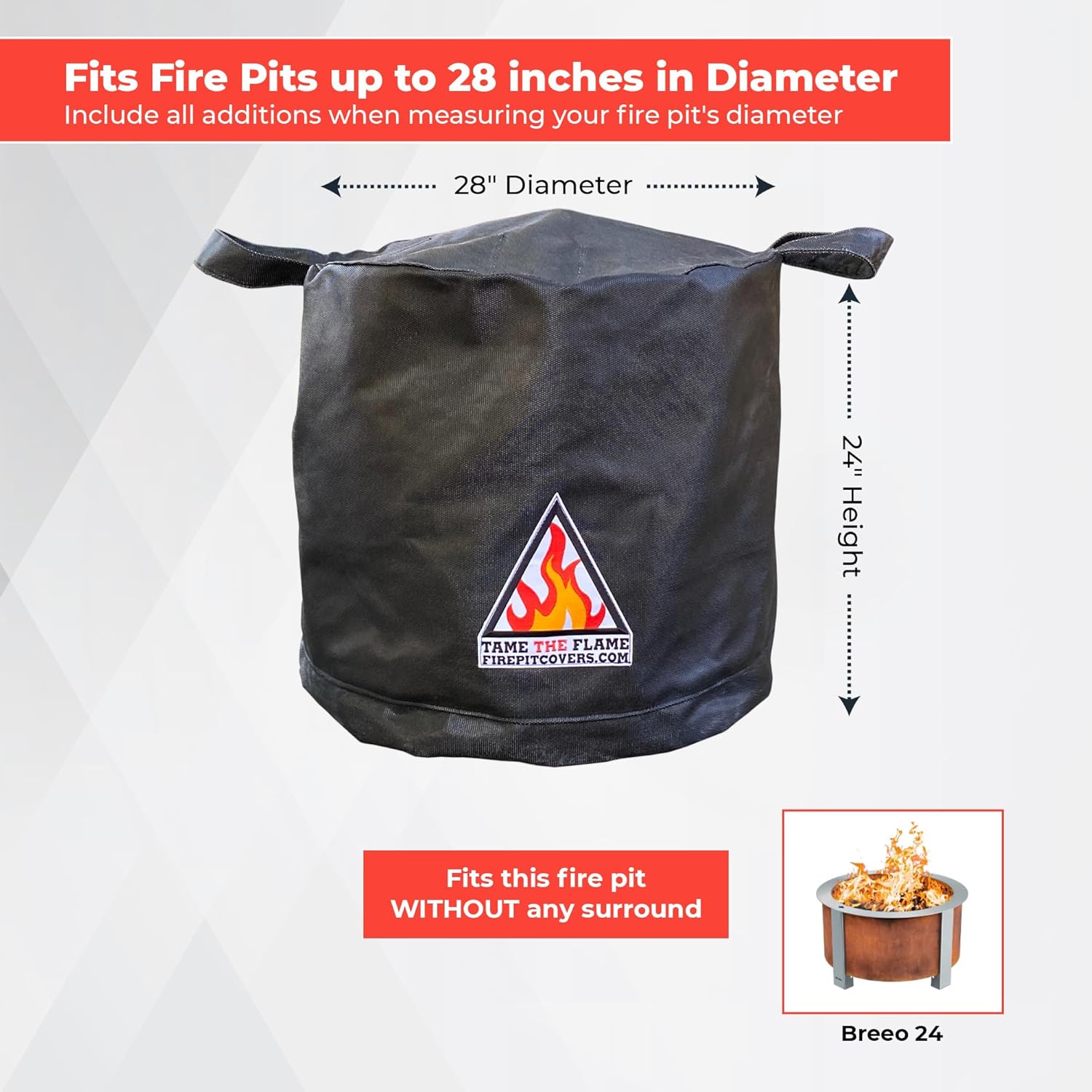 Tame the Flame Fire Pit Cover For Breeo 24, Heavy-Duty Waterproof & Fireproof Lid, Fits Round Firepits Up to 28 inches in Diameter