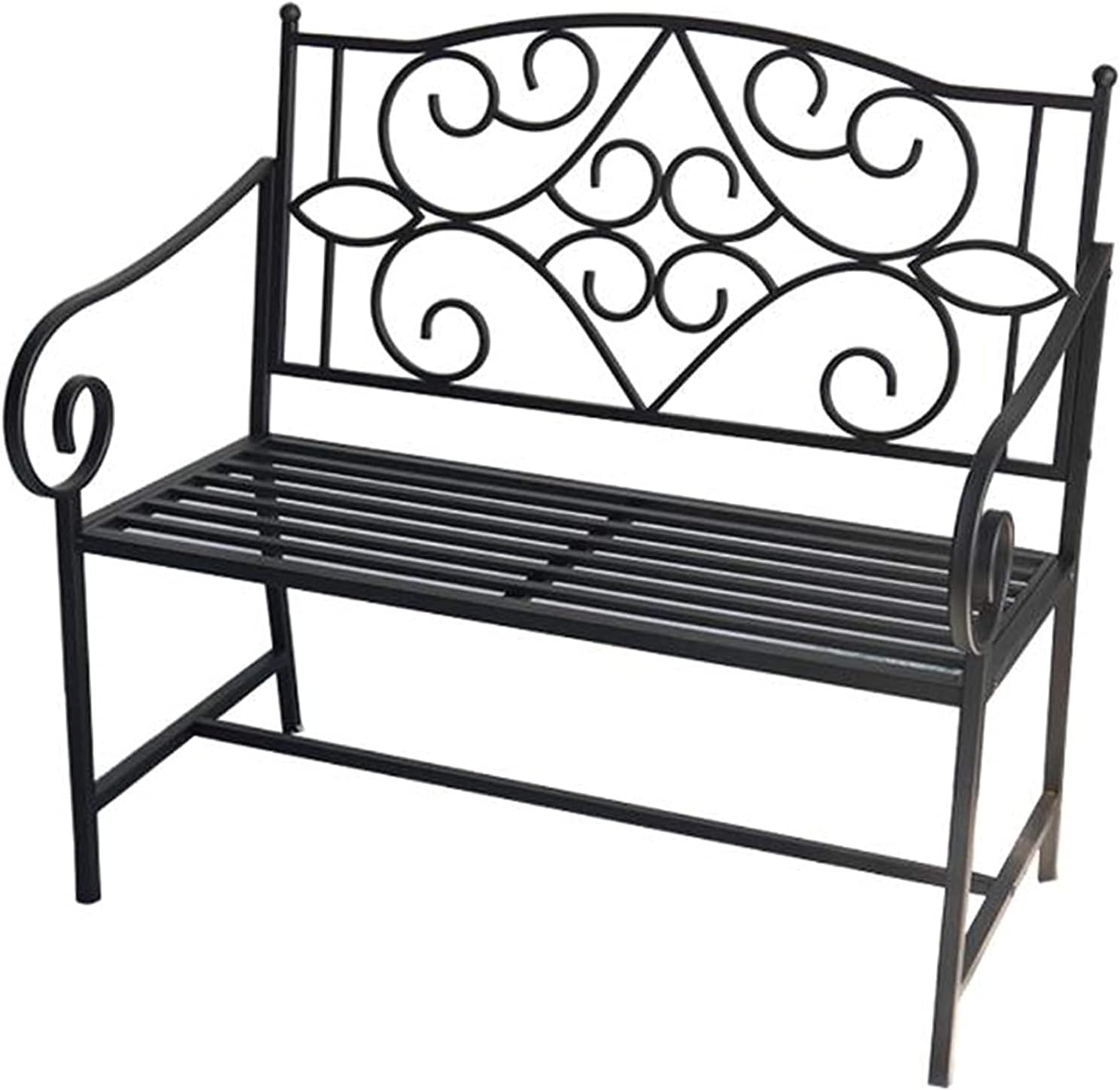 Outdoor Garden Bench, Patio Porch Chair Furniture, Outdoor Leisure Benches, Weatherproof and Rustproof Cast Iron Garden Bench, 2-Seater Bench with Backrest and Armrests, Retro Decorative(Yellow)