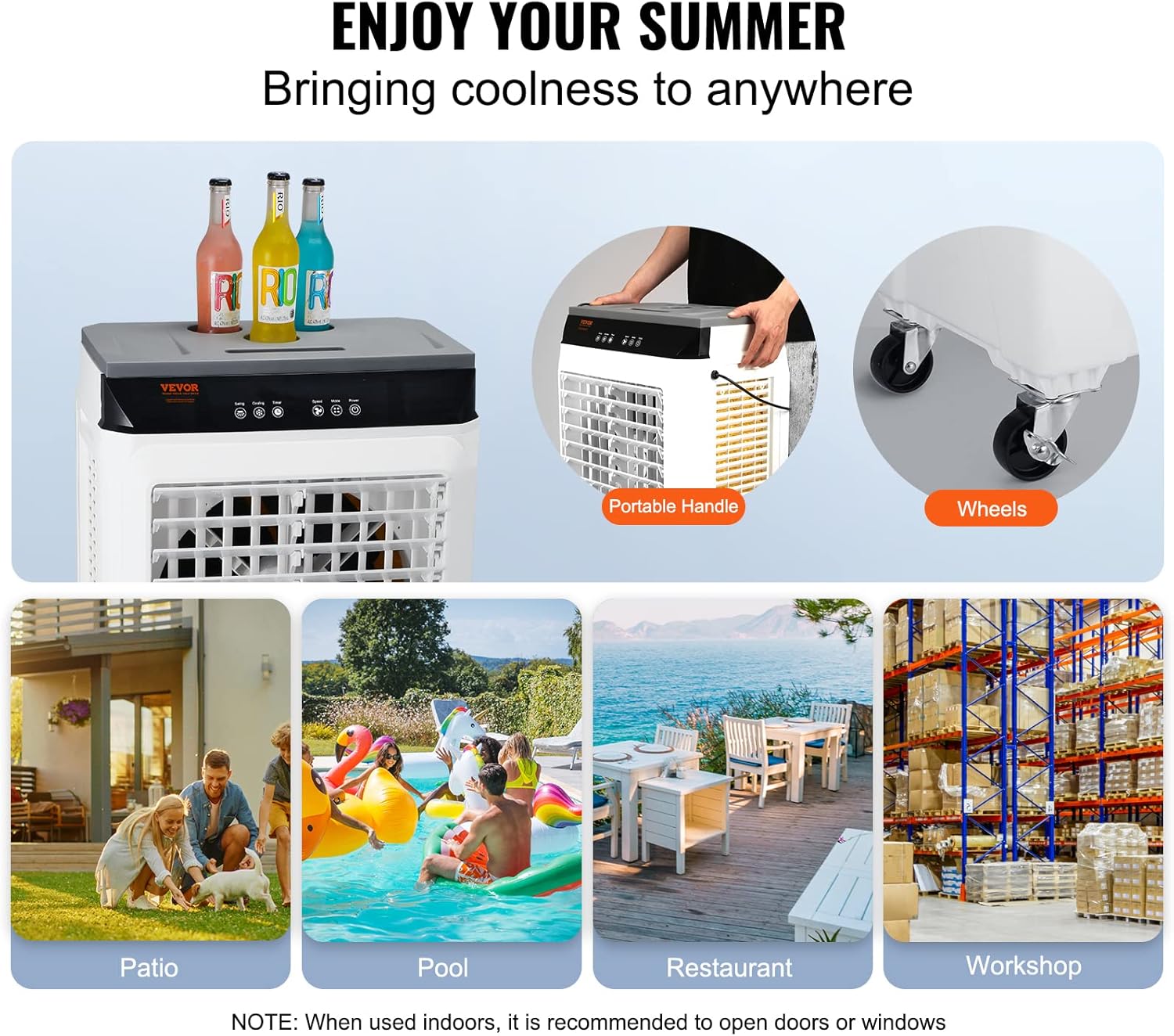 VEVOR Evaporative Air Cooler,120W 2100CFM Swamp Cooler with 7 Gal Water Tank,12H Timer,3 Modes & Speeds and Humidifying Portable 3-IN-1 Cooling Fan,Remote Control,Use for 750 Sq.Ft Indoor or Outdoor