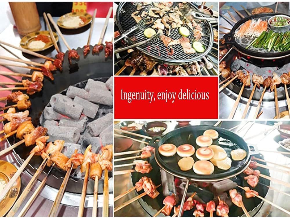 Patterned Surface Stainless Steel Folding Charcoal fire Pit Table Outdoor Indoor one Table Dual-Purpose Multi-Function Brazier Barbecue Table